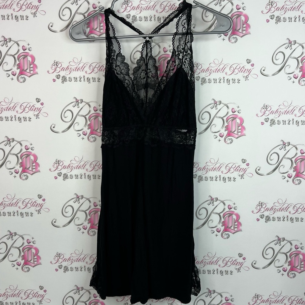 Dress lace night gown pjs flowy racerback Lacie Elegant Black Lace Nightgown